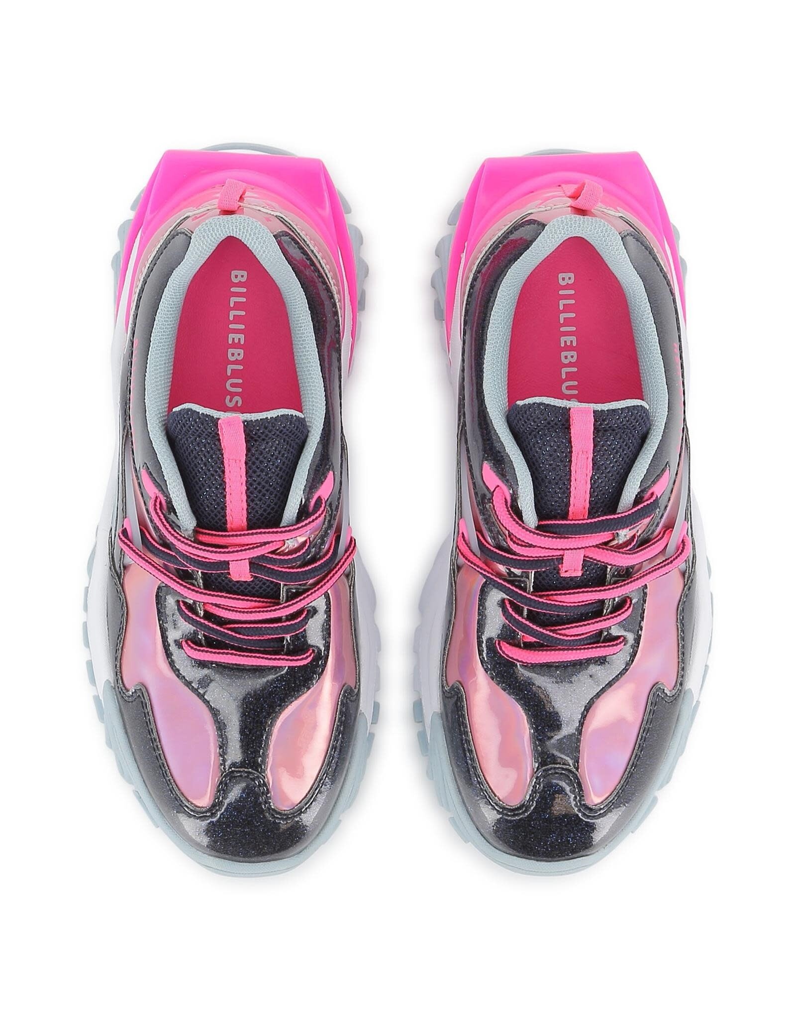 BILLIEBLUSH Athletic sneakers in glitter and iridescent faux leather and mesh. Branded print on side. Bicolor lace fastening. MARINE