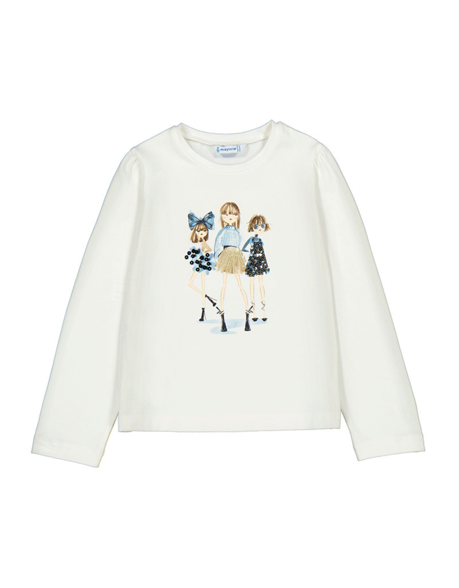 Mayoral L/s shirt dress  Cream-Navy w25