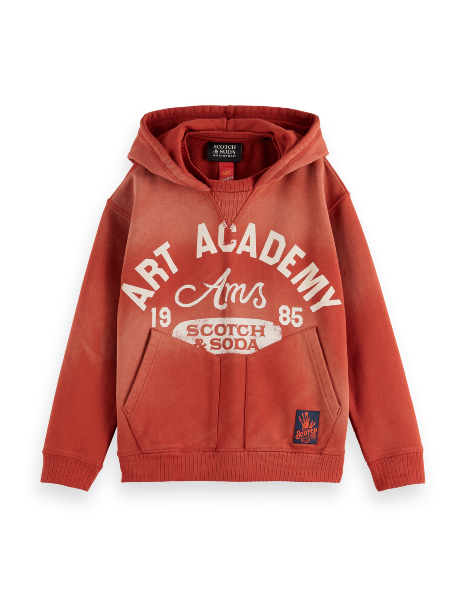 Scotch & Soda Loose-fit snow-washed hoodie with front artwork MEDIUM RED