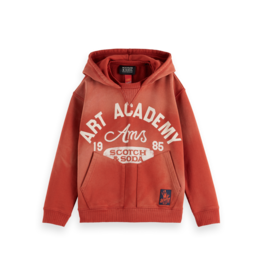 Scotch & Soda Loose-fit snow-washed hoodie with front artwork MEDIUM RED