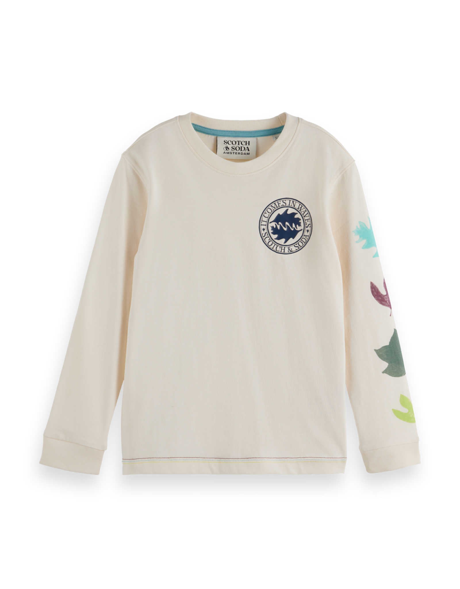 Scotch & Soda Relaxed-fit long-sleeved artwork t-shirt  LIGHT BEIGE