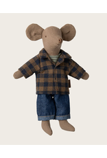 Maileg Brown checked shirt and pants Dad mouse
