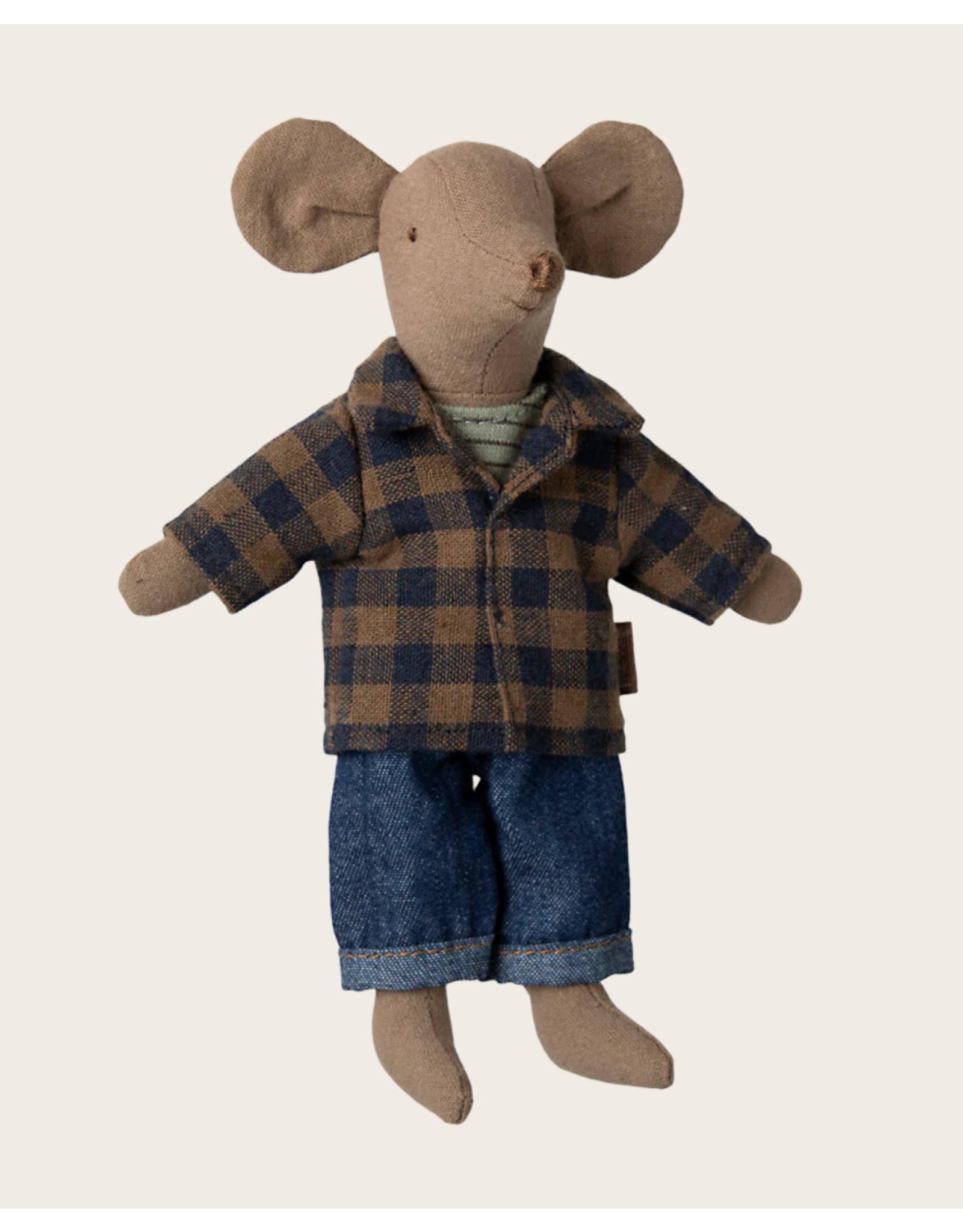 Maileg Brown checked shirt and pants Dad mouse