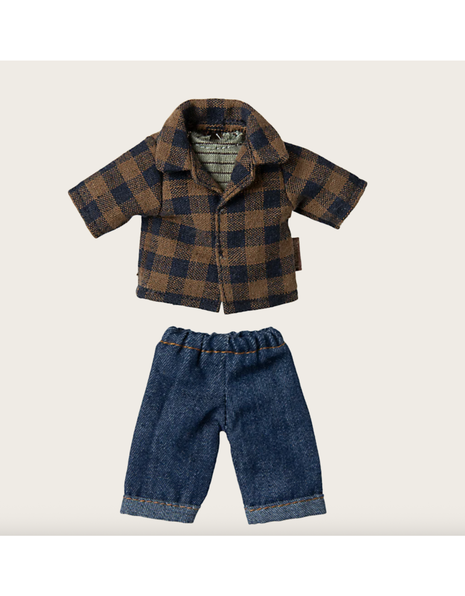 Maileg Brown checked shirt and pants Dad mouse