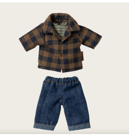 Maileg Brown checked shirt and pants Dad mouse