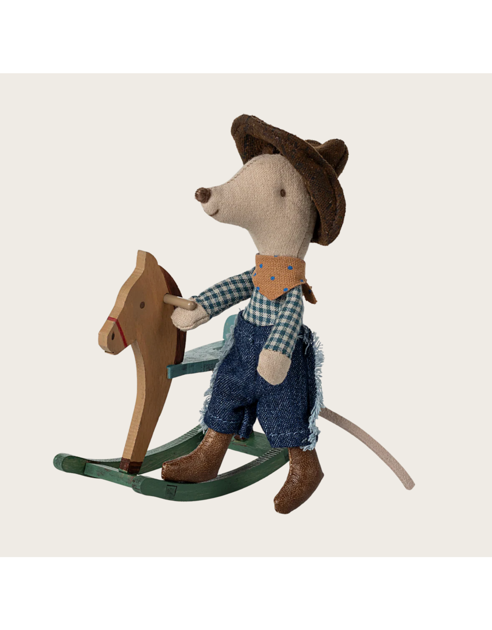 Maileg Cowboy mouse on rocking horse Little brother