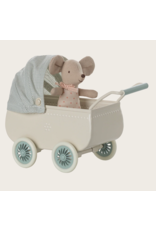 Maileg Pram with baby mouse Mint