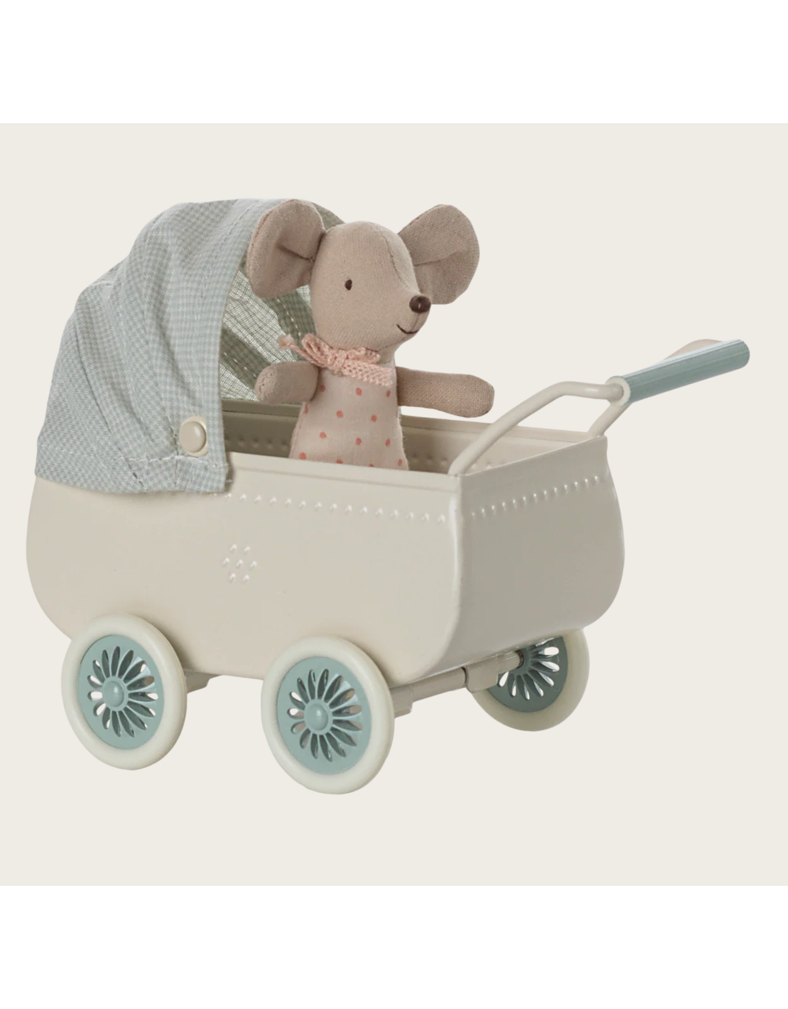 Maileg Pram with baby mouse Mint