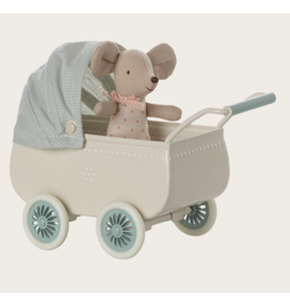 Maileg Pram with baby mouse Mint