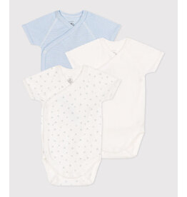 Petit Bateau 3 Bodies Naiss MC varian light blue stripe /haert