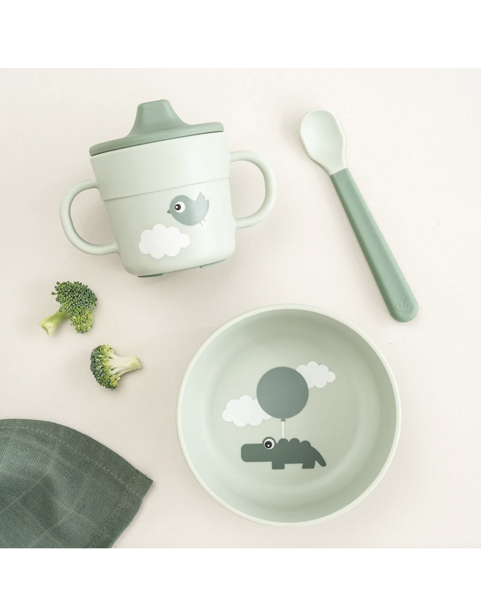Done by Deer Foodie first meal set Happy clouds Green