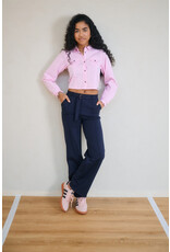 Nobell Salet Wide Leg Interlock Pants with belt Navy Blazer
