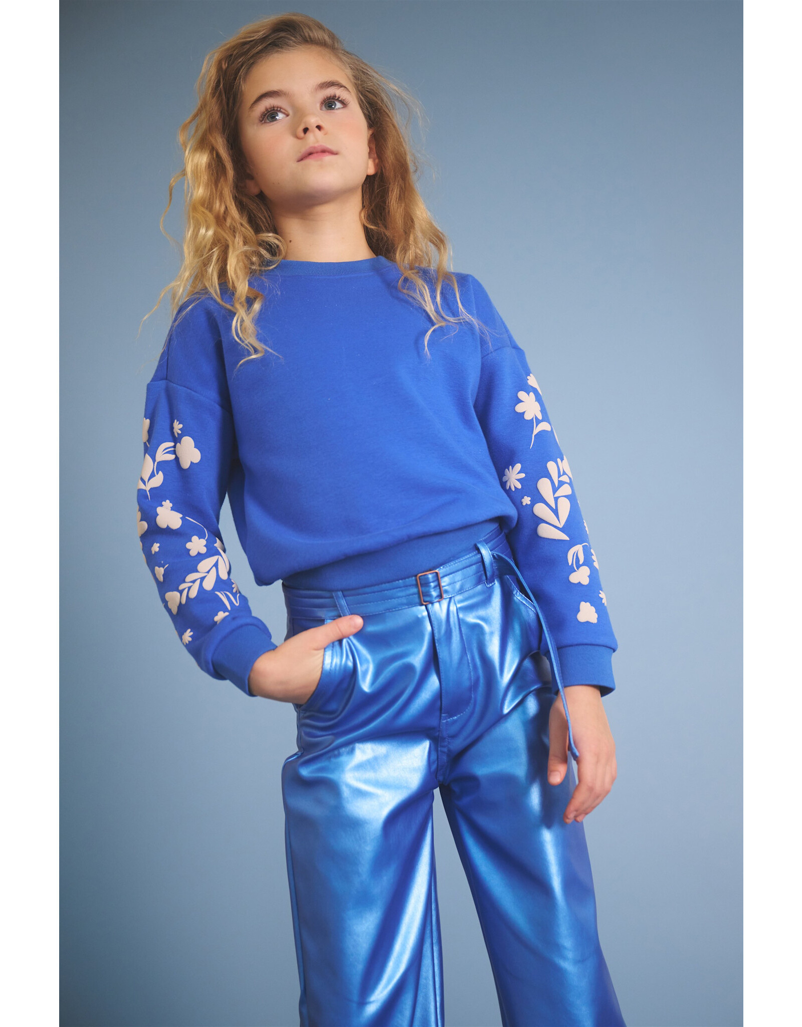 Nono Konono Furry Sweat with Sleeveprint Nautical Blue