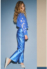 Nono Simona PU Fake Leather Wide leg Pants Nautical Blue