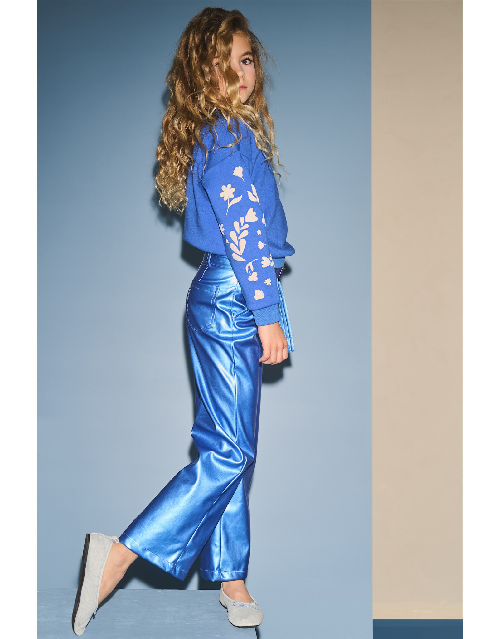 Nono Simona PU Fake Leather Wide leg Pants Nautical Blue