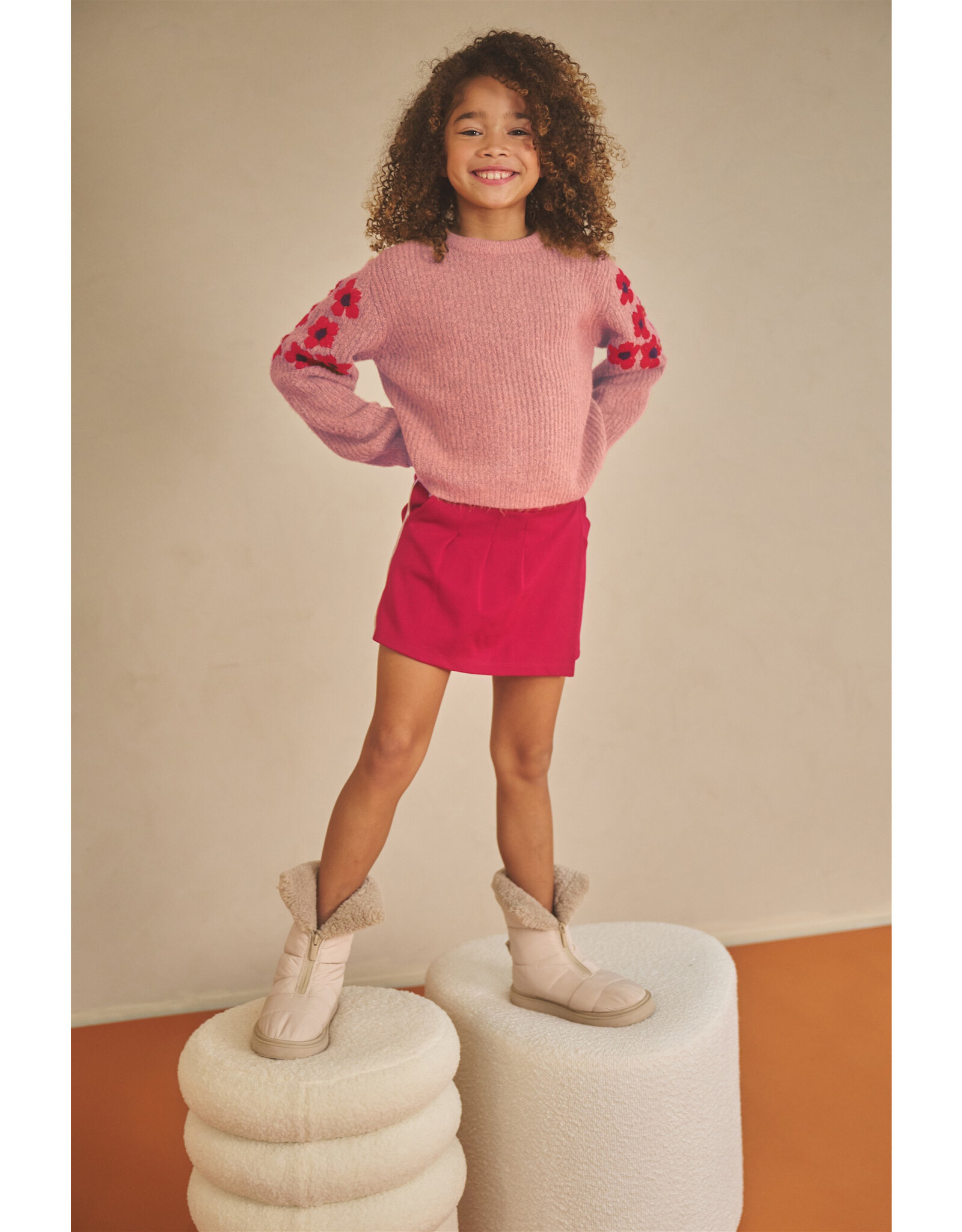 Nono Kem Melange Knitted Sweater with Flower embro Cerise Pink