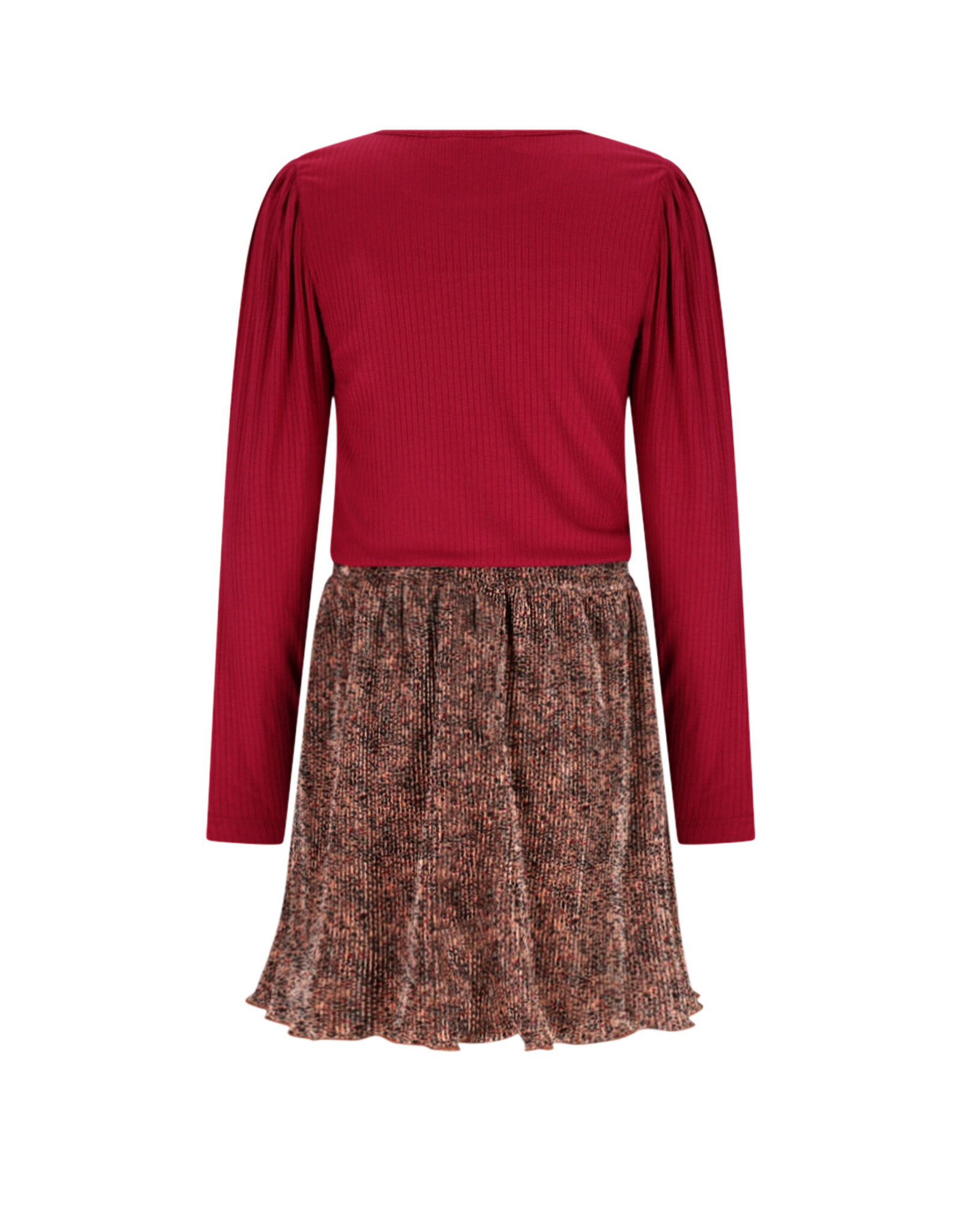 Nono Morly Combi Dress with RibJersey top+plissee AOP Leopard Skirt Taupe