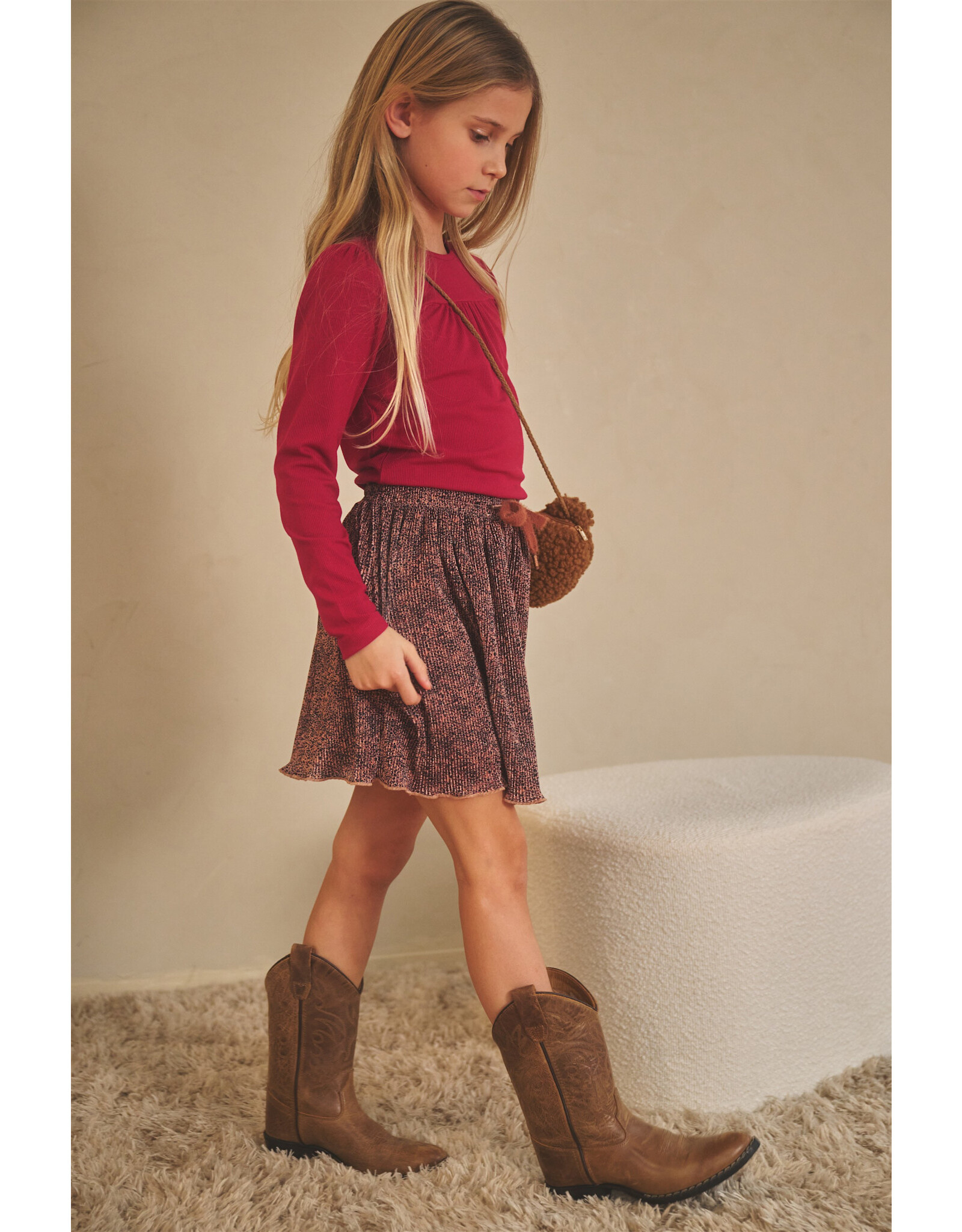 Nono Morly Combi Dress with RibJersey top+plissee AOP Leopard Skirt Taupe