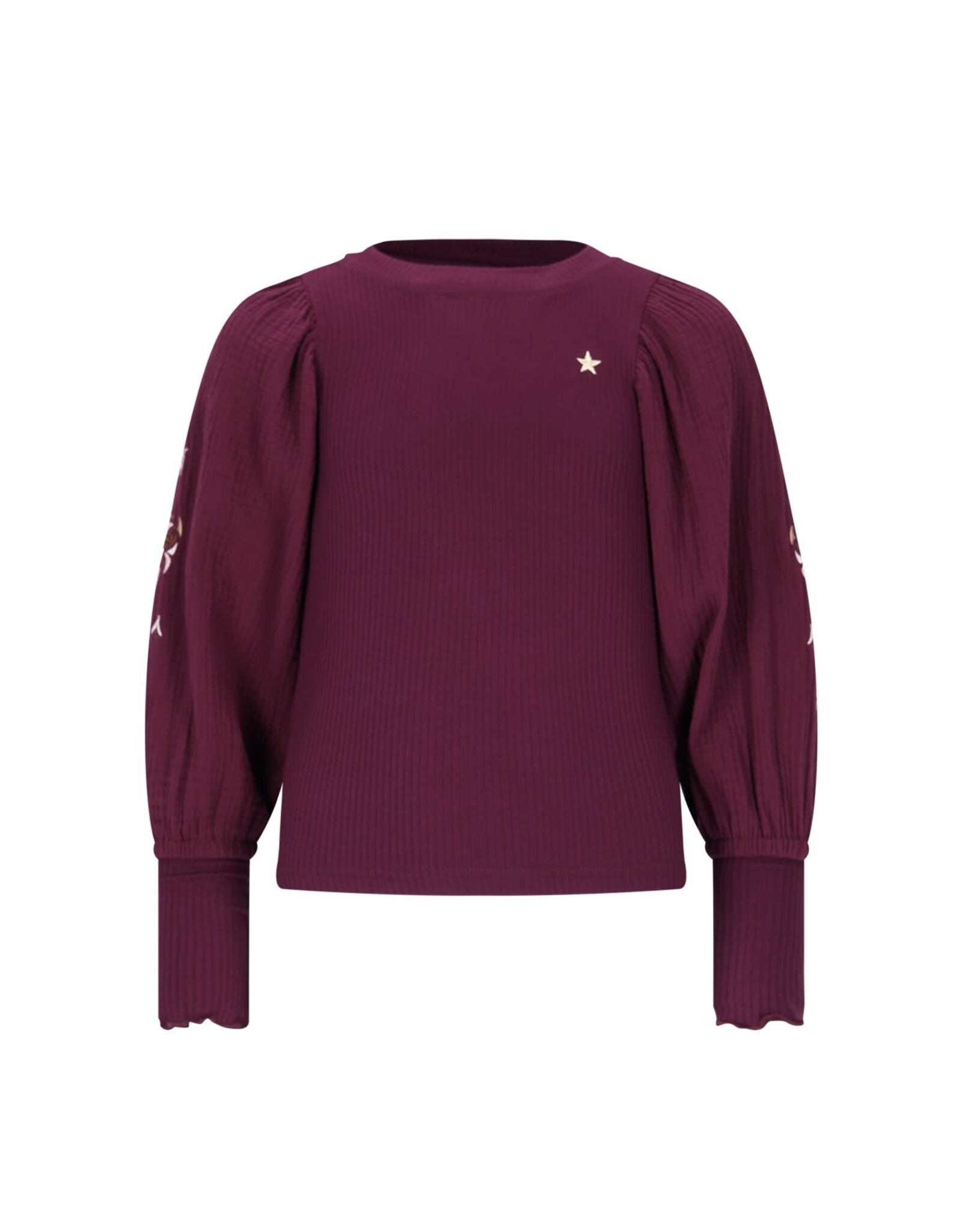 Like Flo Eloise Flo girls top with rib body and balloon sleeves Cherry