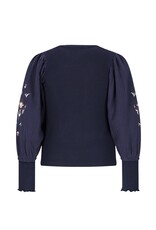 Like Flo Eloise Flo girls top with rib body and balloon sleeves Navy Like Flo Eloise Flo girls top with rib body and balloon sleeves Navy