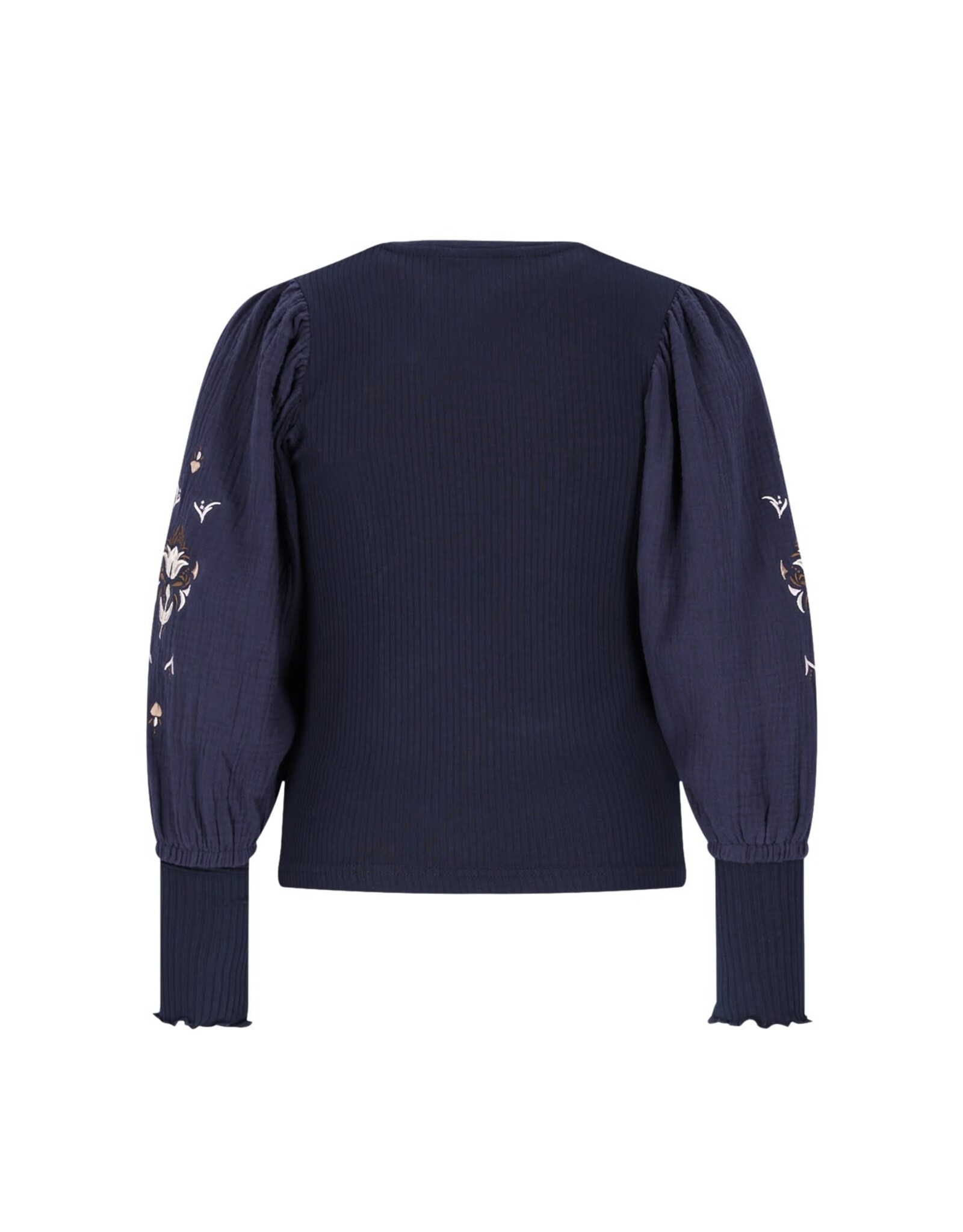 Like Flo Eloise Flo girls top with rib body and balloon sleeves Navy
