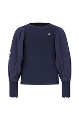 Like Flo Eloise Flo girls top with rib body and balloon sleeves Navy Like Flo Eloise Flo girls top with rib body and balloon sleeves Navy