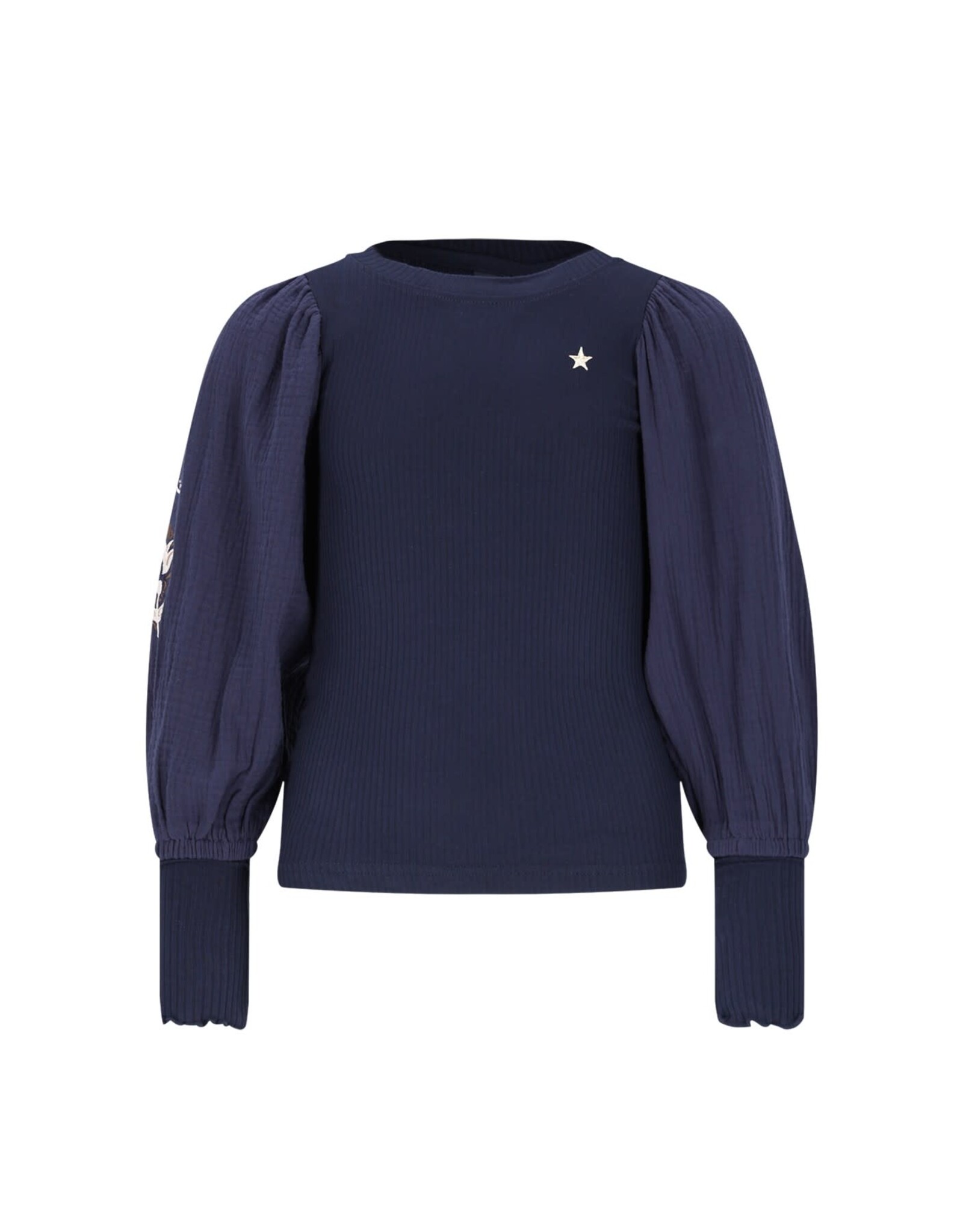 Like Flo Eloise Flo girls top with rib body and balloon sleeves Navy