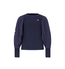 Like Flo Eloise Flo girls top with rib body and balloon sleeves Navy