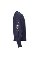 Like Flo Eloise Flo girls top with rib body and balloon sleeves Navy Like Flo Eloise Flo girls top with rib body and balloon sleeves Navy
