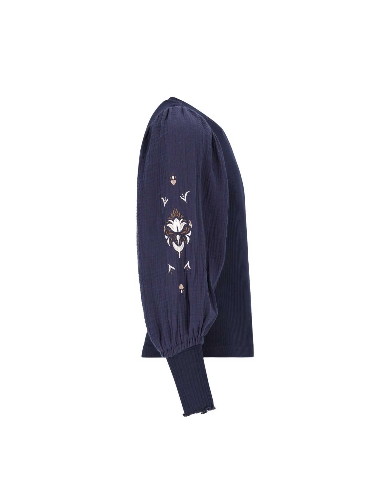 Like Flo Eloise Flo girls top with rib body and balloon sleeves Navy