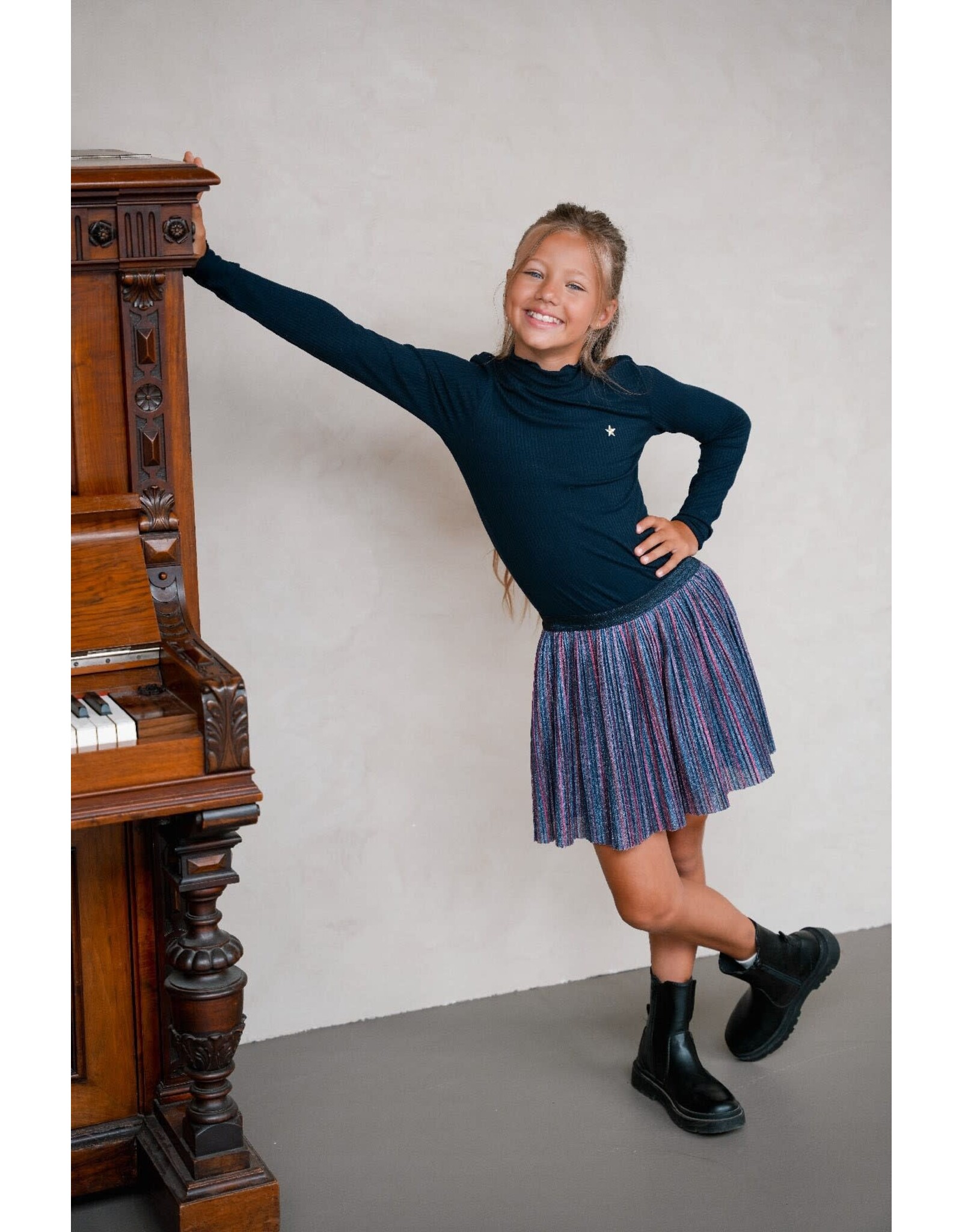 Like Flo Miley Flo girls dress with glitter skirt Navy