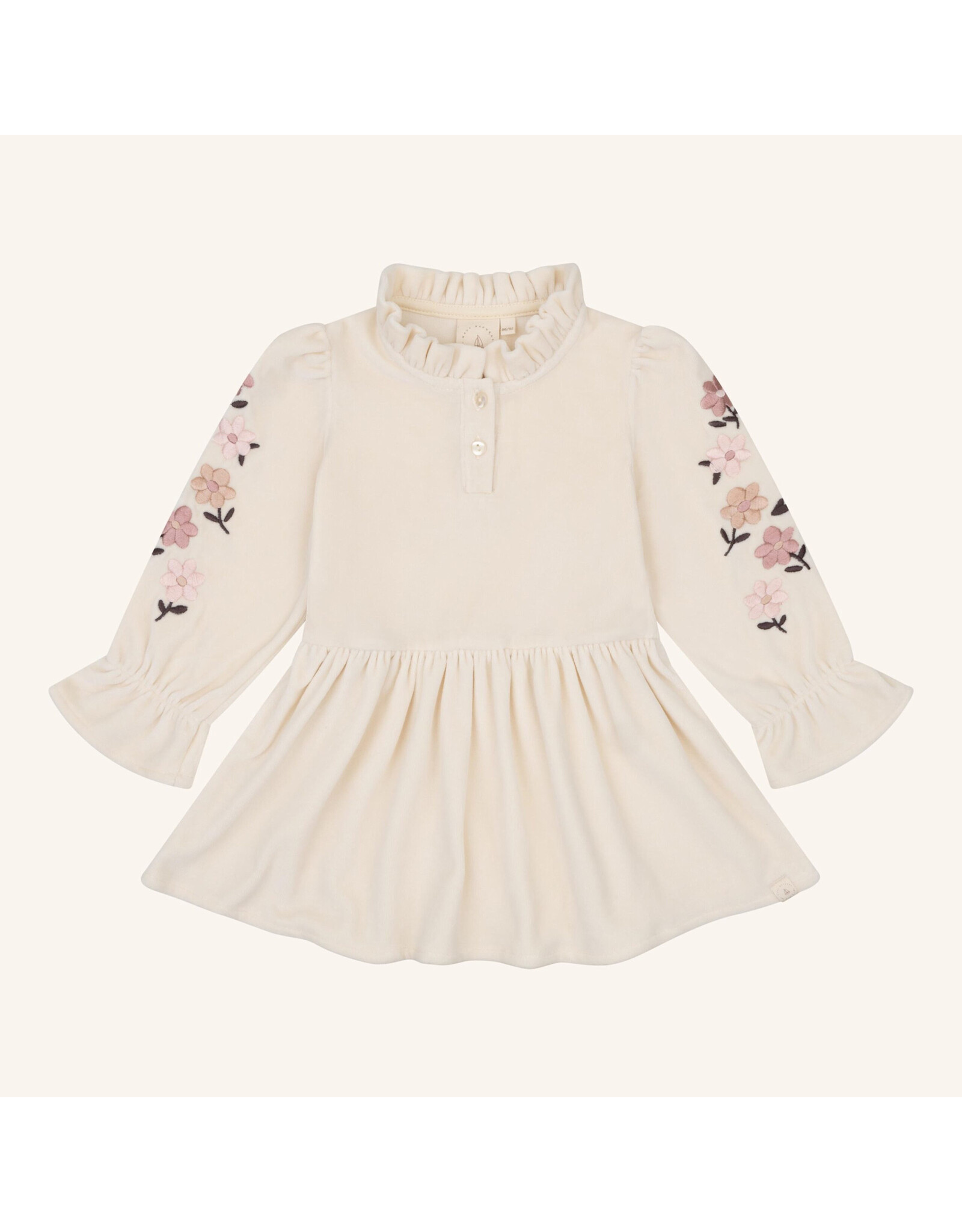 NAVY NATURAL Madee dress almond velvet with broderie flowers