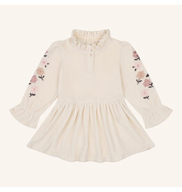 NAVY NATURAL Madee dress almond velvet with broderie flowers