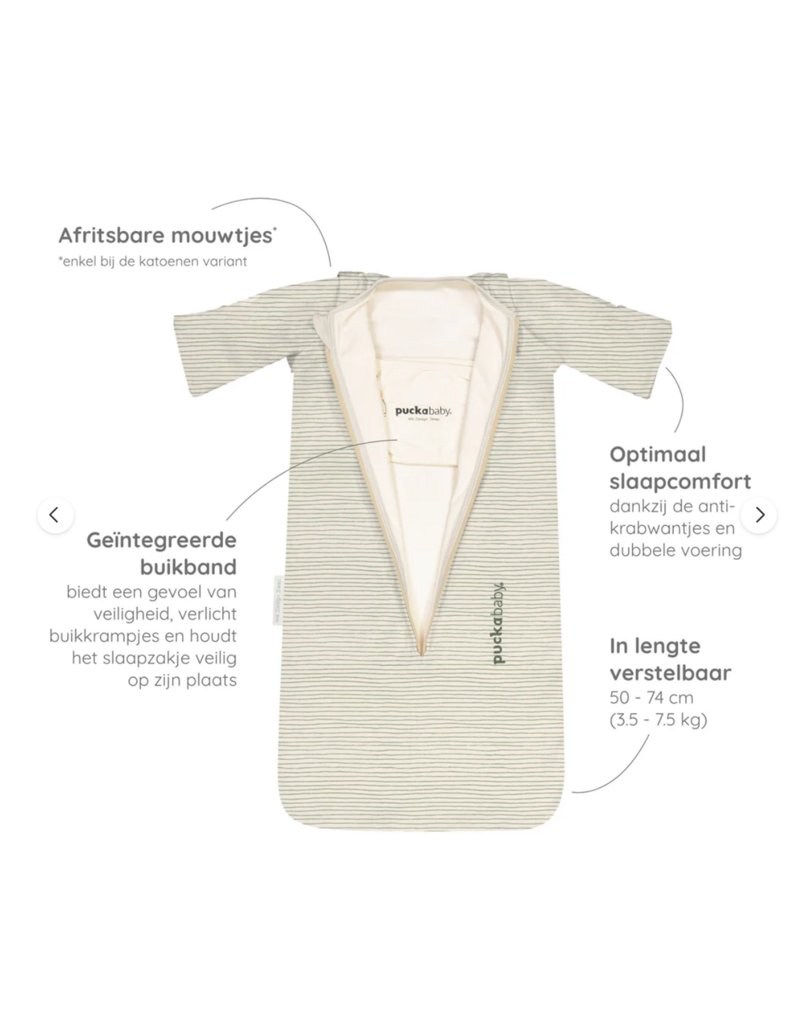 Puckababy Puckababy Bag Newborn  0/6 m Cotton green stripes