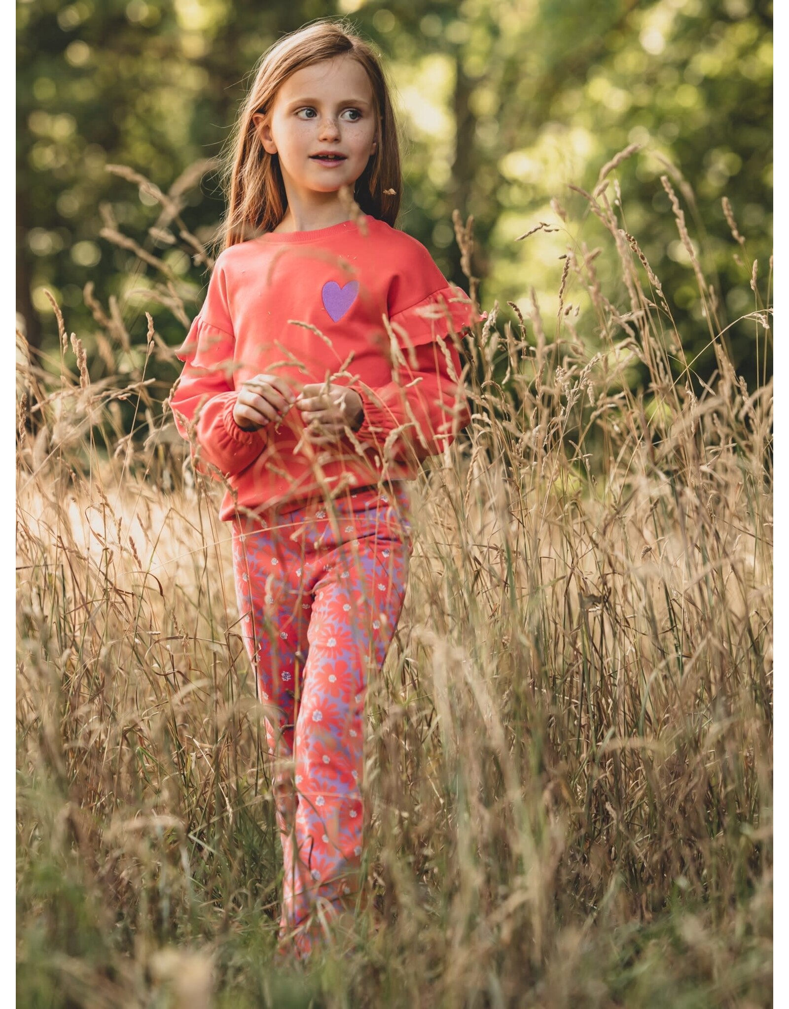 Little Looxs Little Printed Ruffle Sweater Coral z26