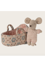 Maileg Baby mouse in carry cot - Rose