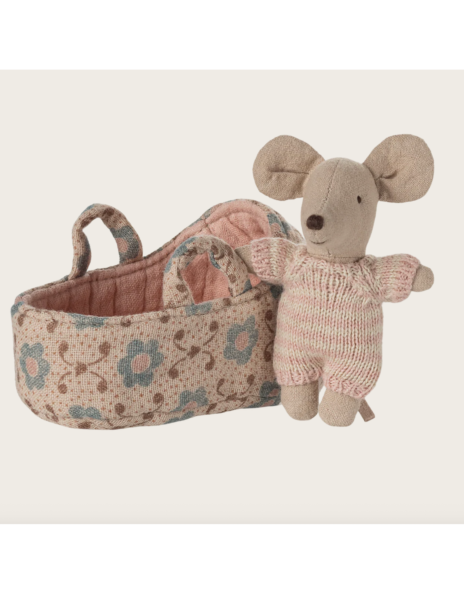 Maileg Baby mouse in carry cot - Rose