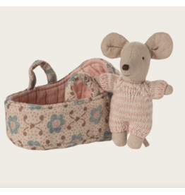 Maileg Baby mouse in carry cot - Rose