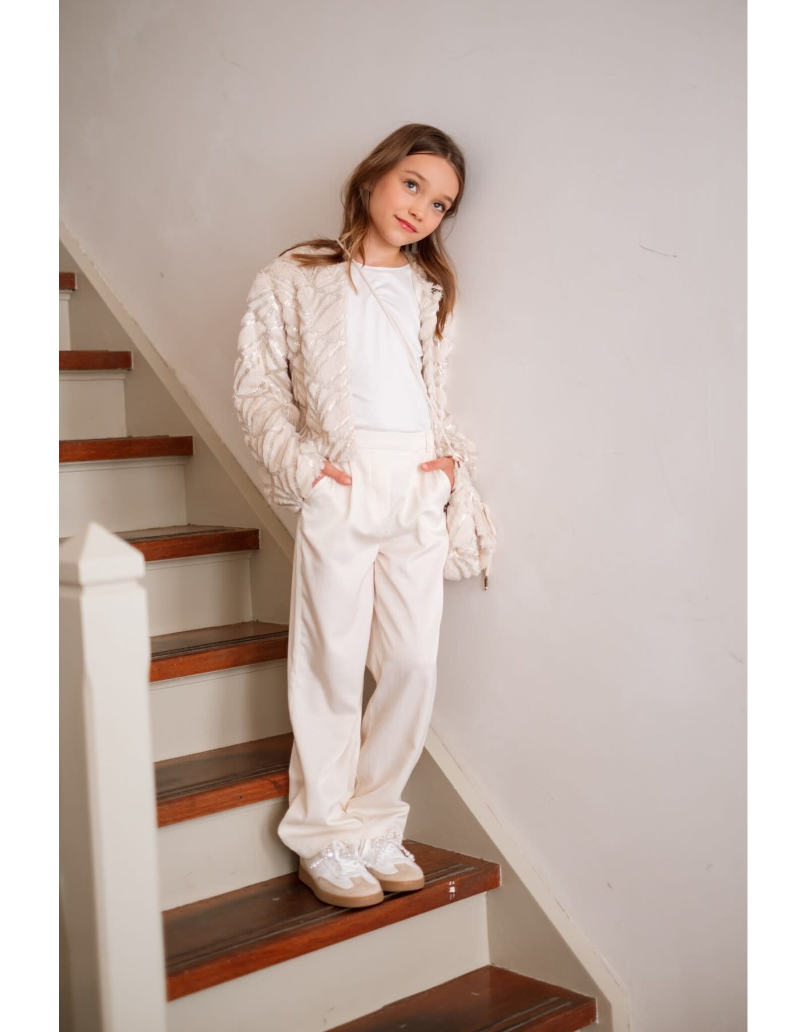 Like Flo Emma Flo girls ruffle sleeve end Off white
