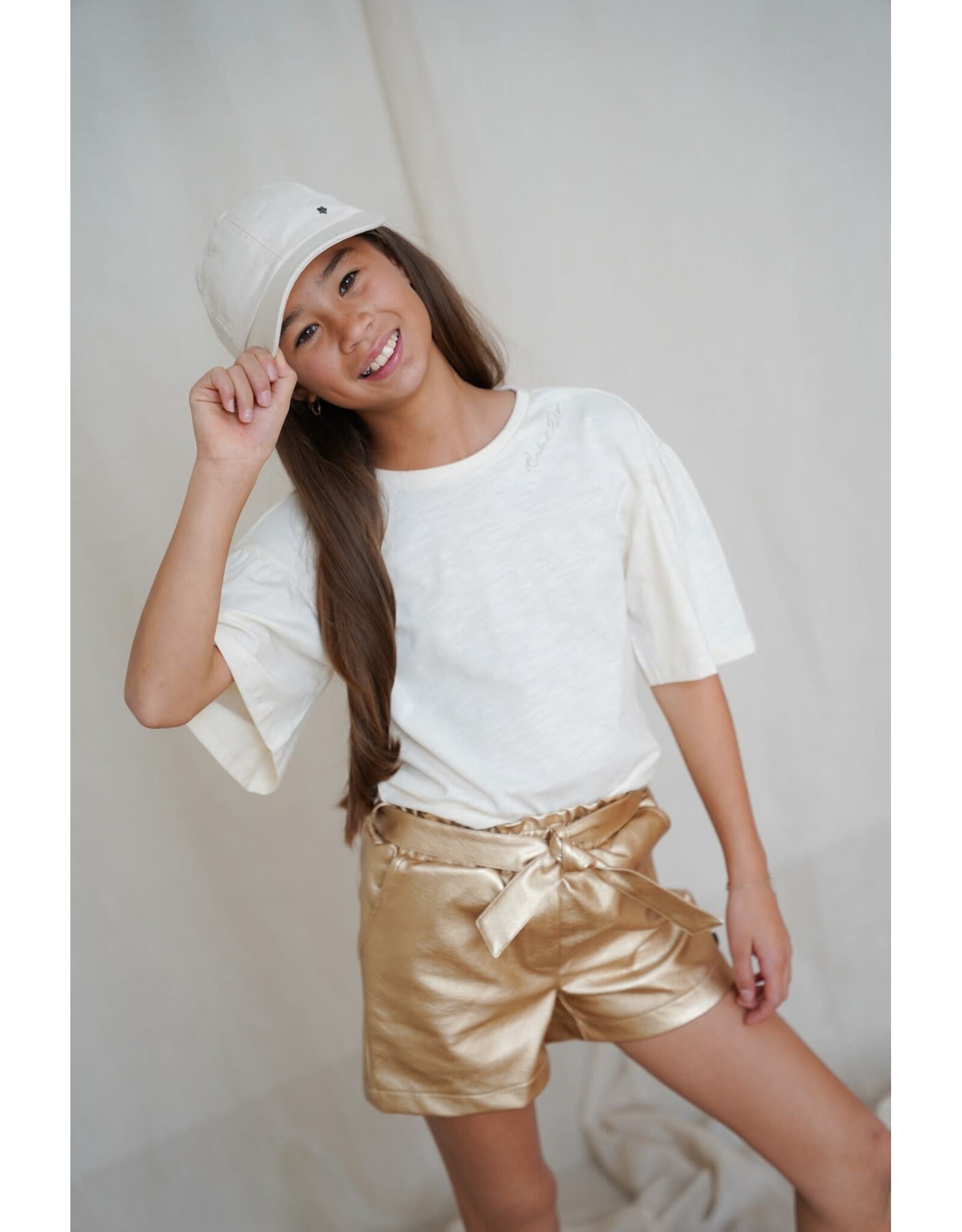 Like Flo Estelle Flo girls tee with ruffle sleeves Off white