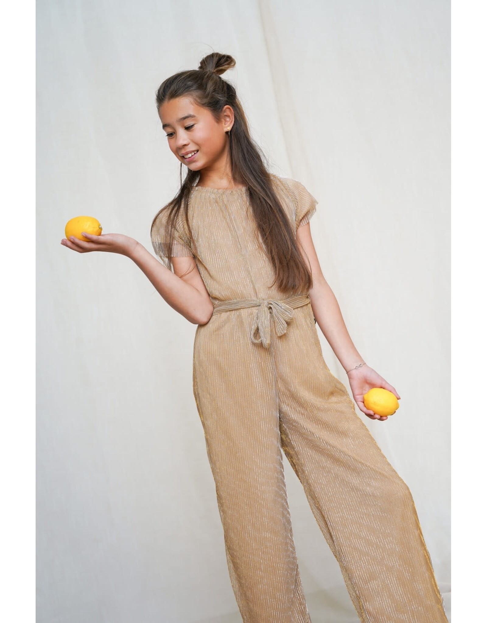 Like Flo Bellu Flo girls plisse metallic jumpsuit without closure Soft gold
