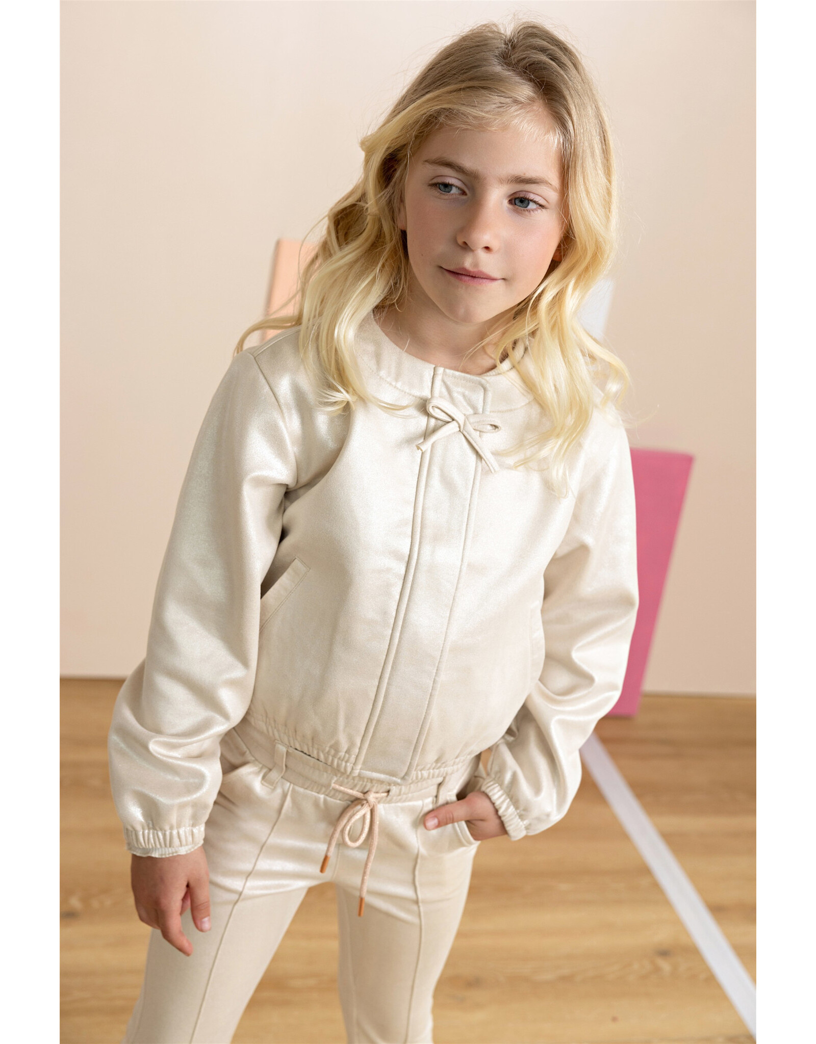 Nono Door Foil Coated Fake Suede Jacket Pearled Ivory