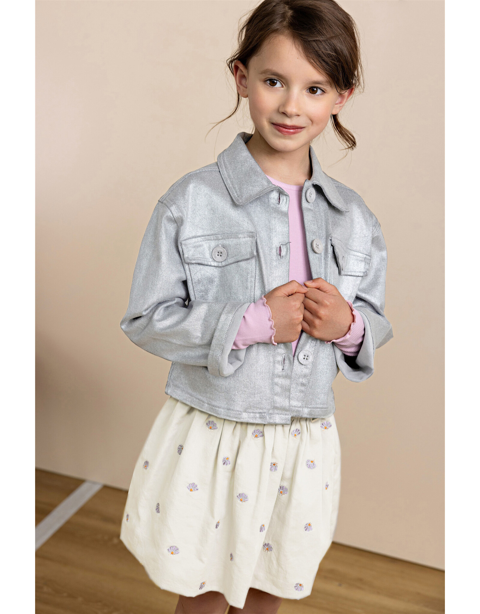 Nono Ninu Embroidered Poplin Skirt Warm Grey