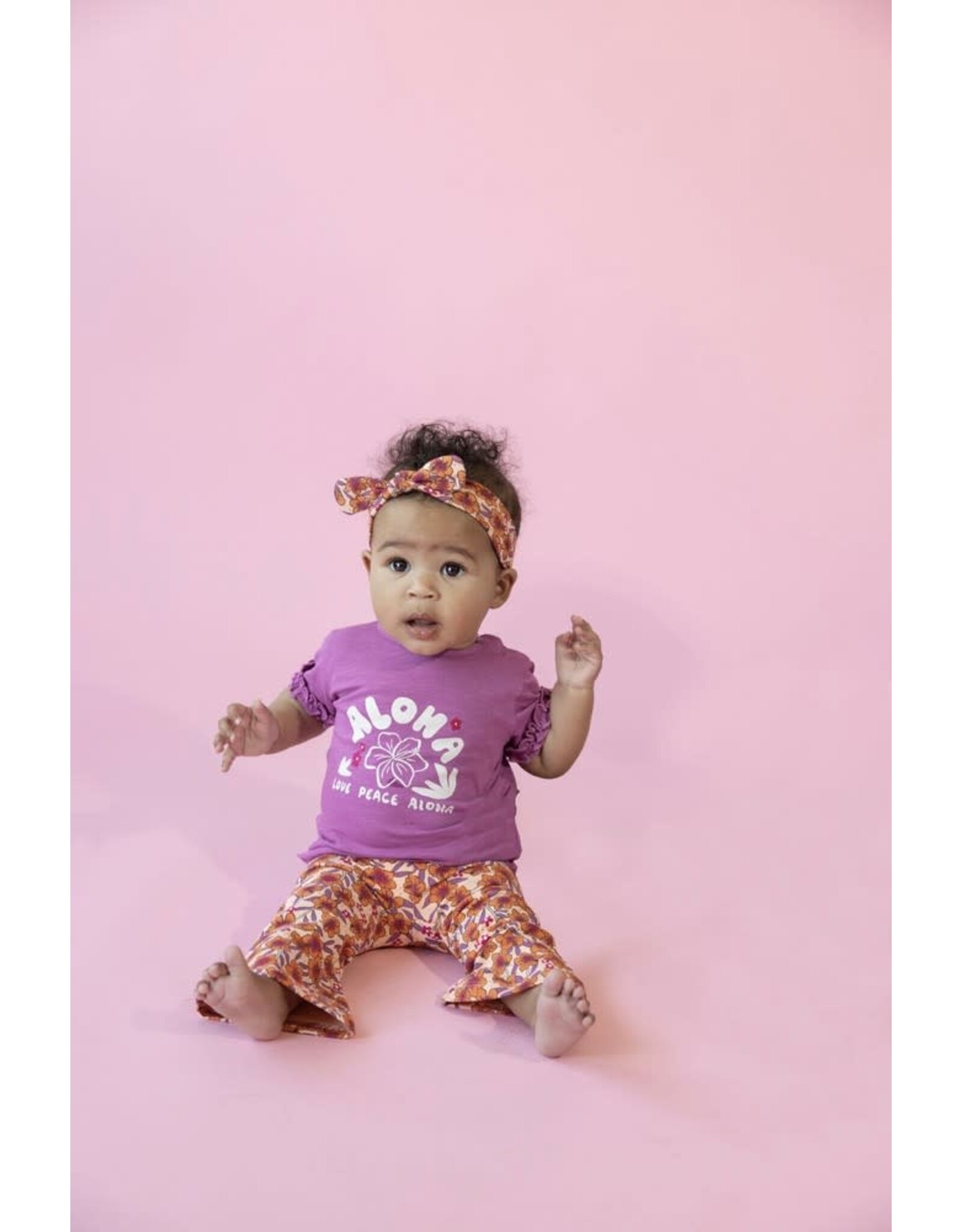 Feetje Flare broek AOP - Love Peace Aloha Perzik