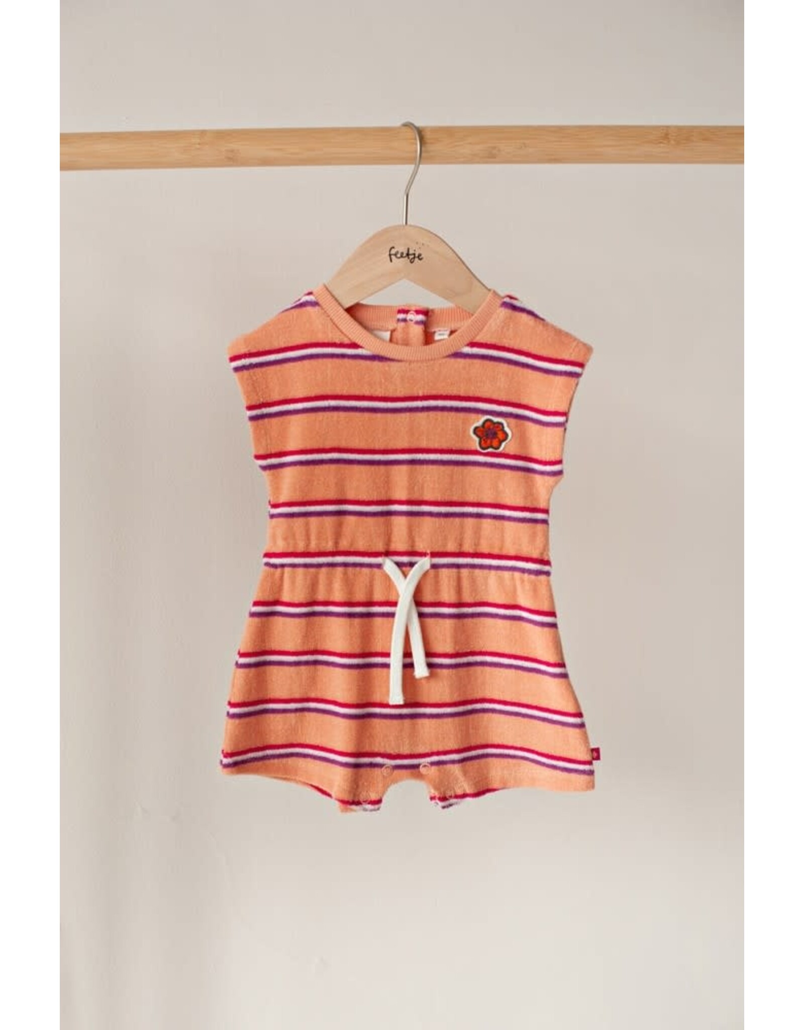 Feetje Playsuit streep badstof - Love Peace Aloha Perzik