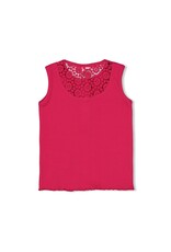 Feetje Singlet rib met crochet rugdetail - Love Peace Aloha Fuchsia