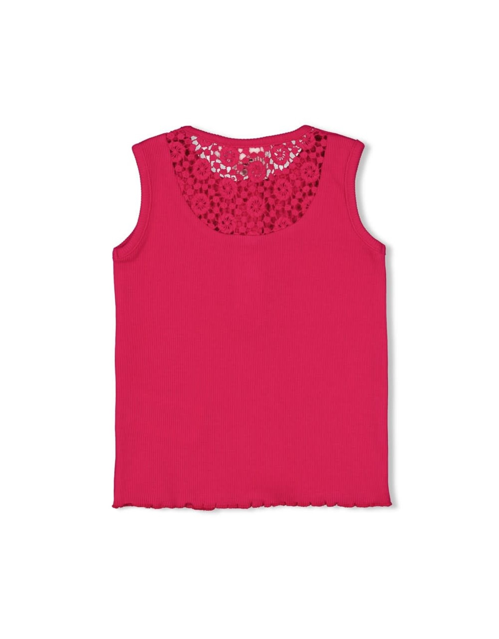 Feetje Singlet rib met crochet rugdetail - Love Peace Aloha Fuchsia