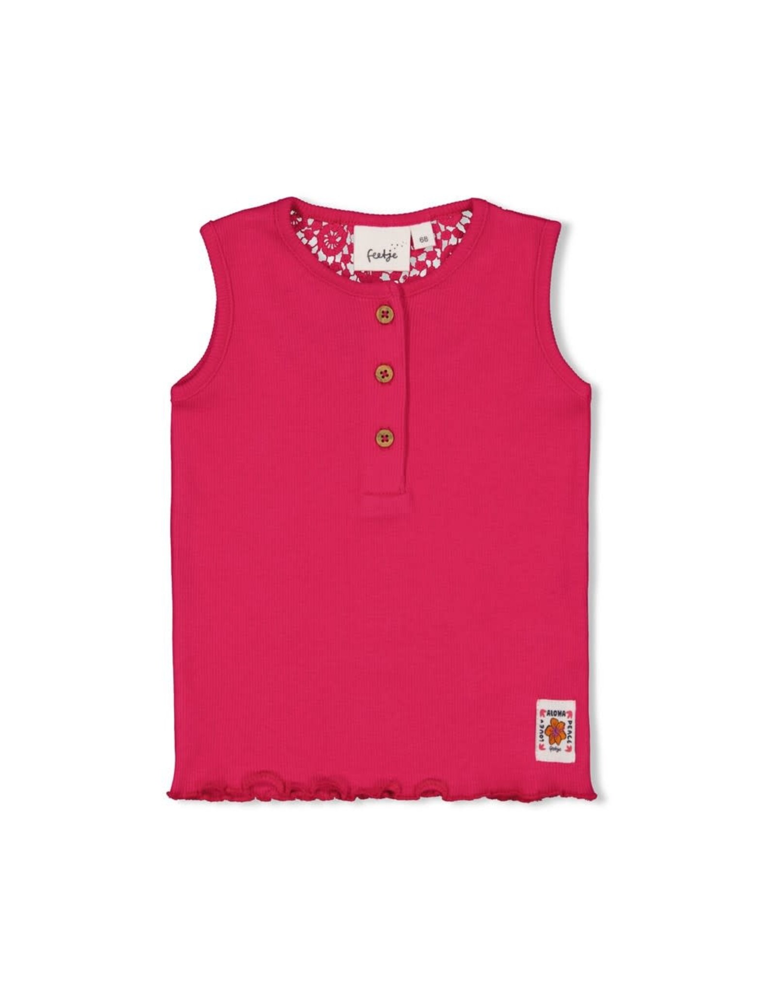 Feetje Singlet rib met crochet rugdetail - Love Peace Aloha Fuchsia