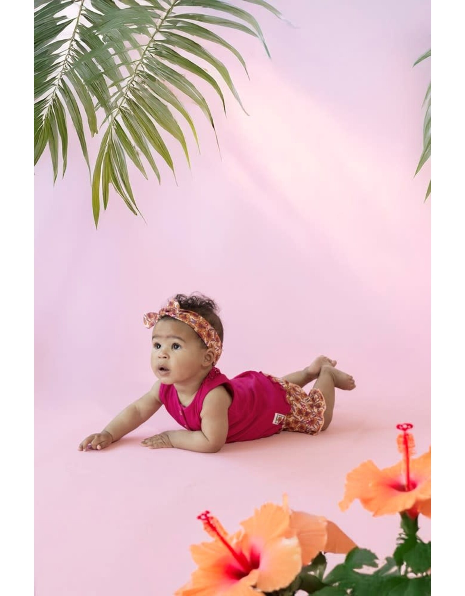 Feetje Singlet rib met crochet rugdetail - Love Peace Aloha Fuchsia