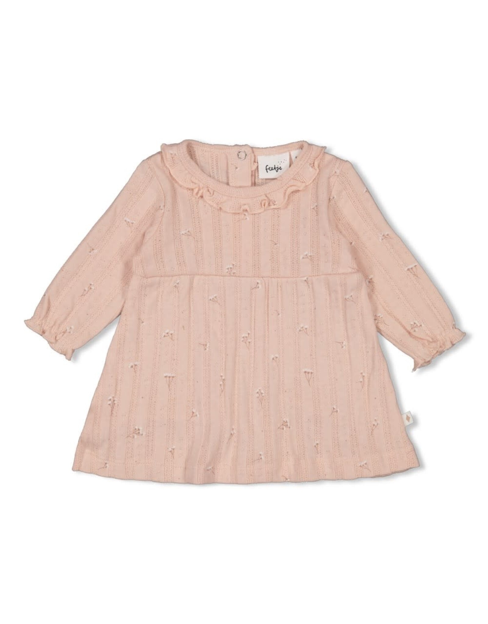Feetje Jurk pointelle rib AOP - Delicate Flower l.Roze